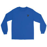 Product image of a long sleeve t-shirt in royal blue with a shaka logo on the front